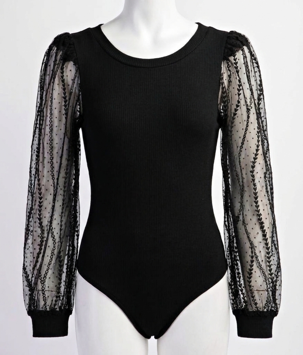 NEW EE:SOME midnight glam mesh sleeve bodysuit in black